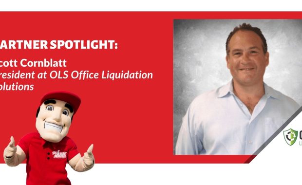 headshot of man smiling on the right with text and company mascot on the left