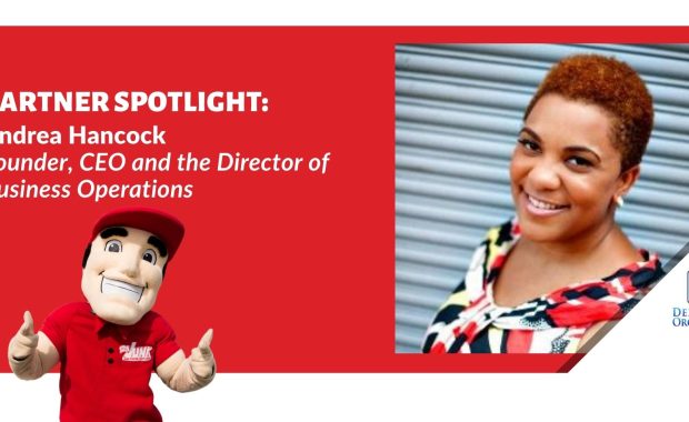 headshot of woman smiling with text on the left