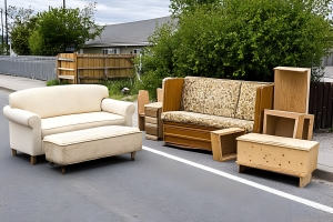 Discarded Sofas and Wooden Pieces on Road for Donation