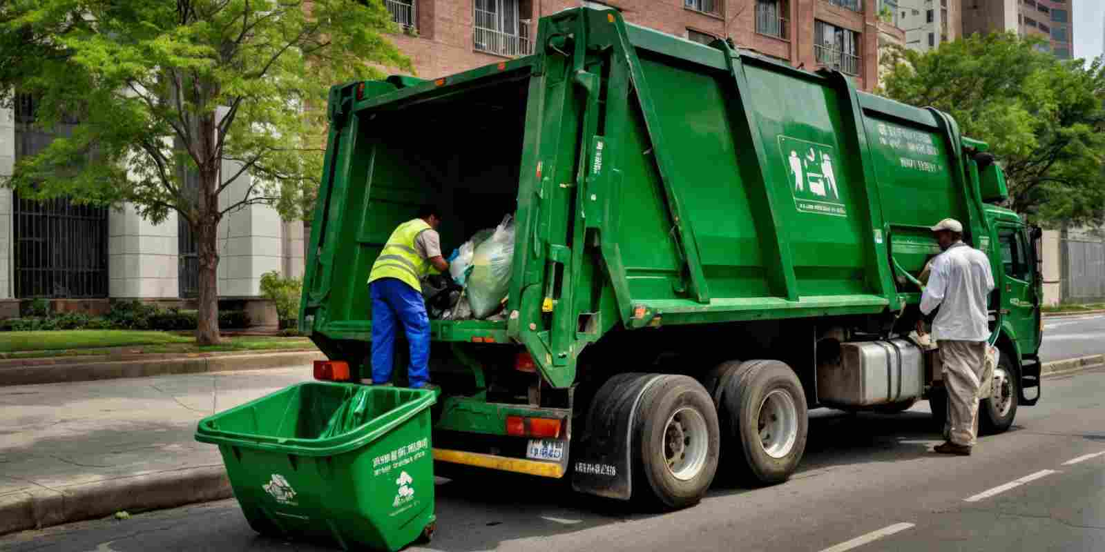 Junk Removal Worker Loading Dump Truck
