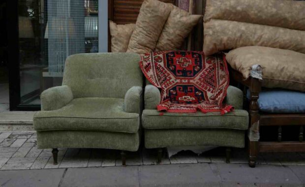 Old Furniture and Pillows Collected for Moving