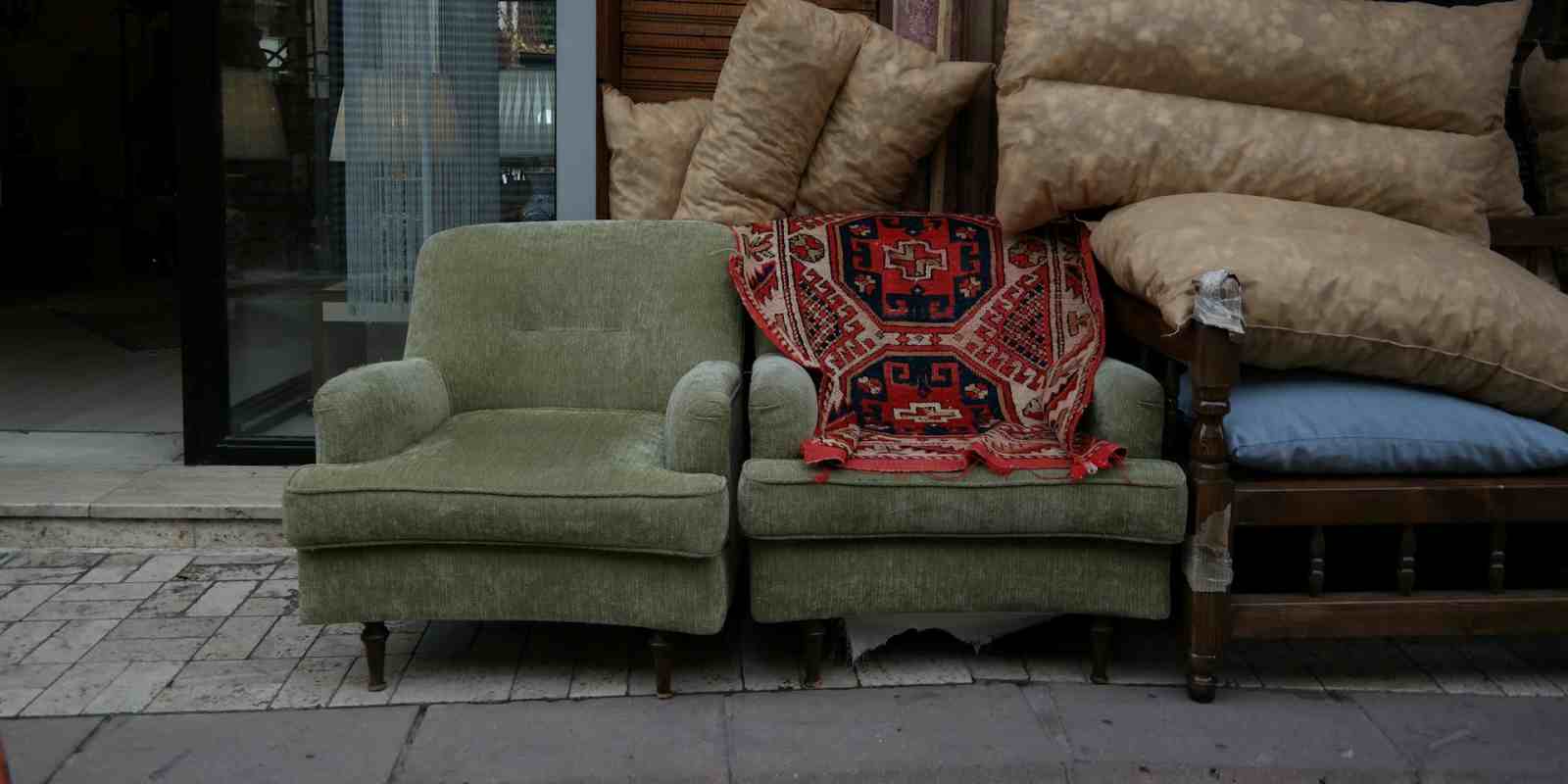 Old Furniture and Pillows Collected for Moving