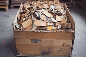 Large Container Filled with Cardboard Waste while Home Renovation