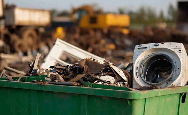 Metal Scrap Junk Appliances in A Green Dumpster