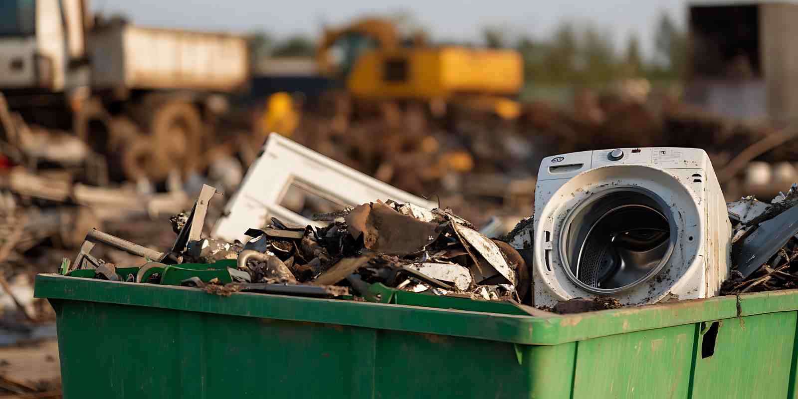 Metal Scrap Junk Appliances in A Green Dumpster