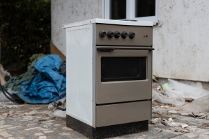 Old Stove Safely Removed from Kitchen Before Remodeling