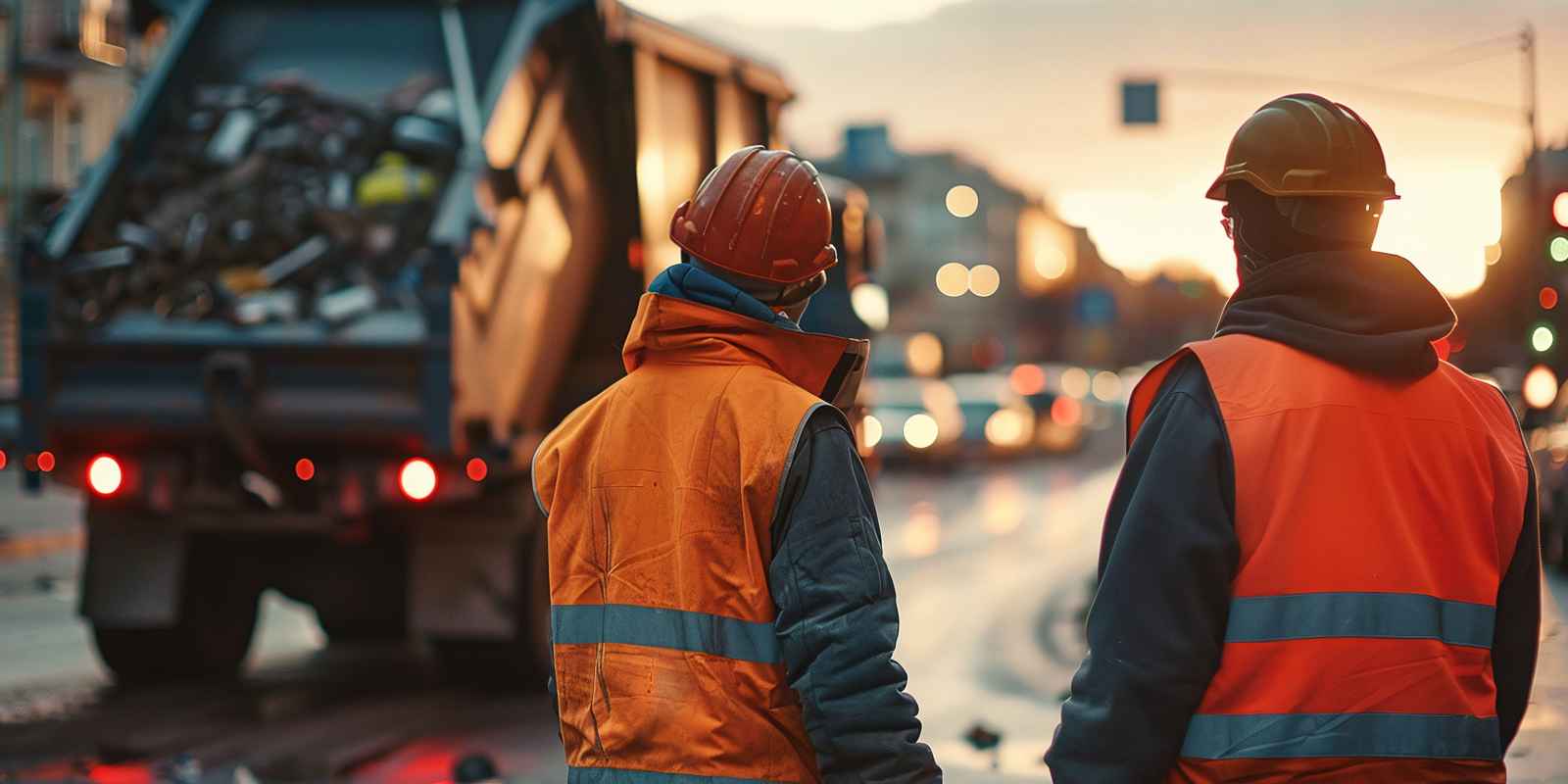 Junk Removal and Recycling Workers Standing Near Garbage Truck