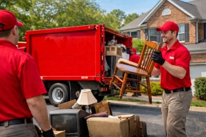 Junk Removal Worker Loading Furniture to Their Truck