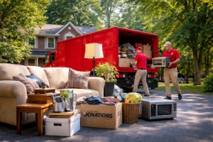 Junk Removal Workers Loading Waste Items in Truck
