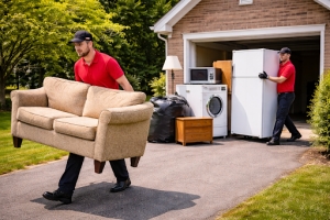 Workers Removing Old Appliances and Furniture from A House