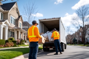 Junk Removal Workers Loading Household Garbage in Truck