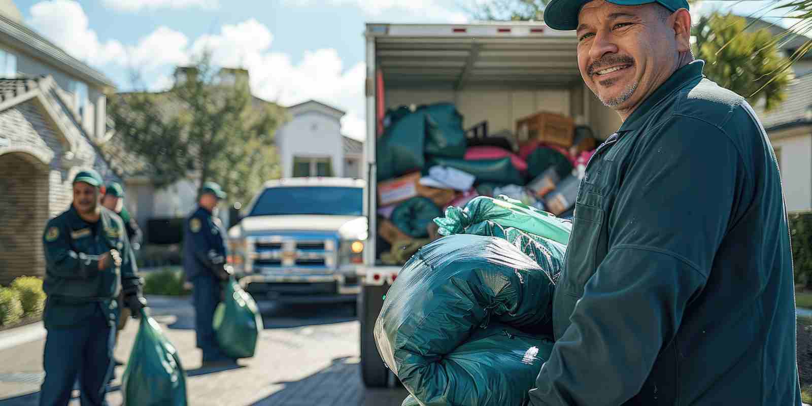 Junk Removal Workers Removing Items and Loading Into Truck