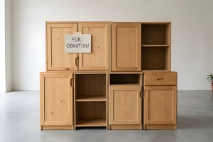 Old Wooden Cabinates with Donation Label in Fairfax