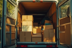 Truck Filled with Boxes, Old Furniture and Personal Items