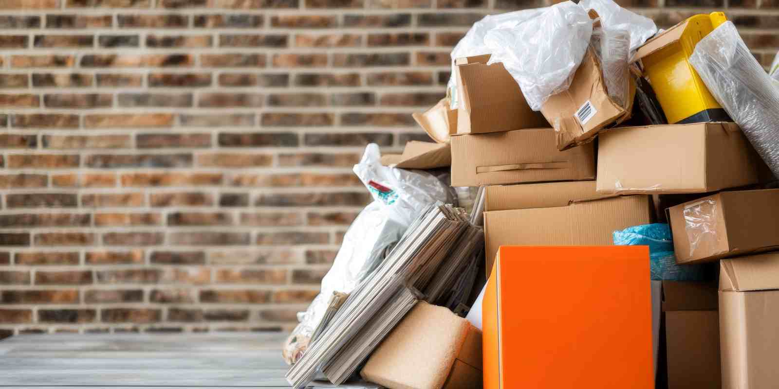 Stack of Cardboard Boxes and Recycling Waste Disposal Outside Fairfax Home