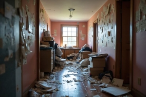 An Arlington Home Extremely Cluttered with Papers Boxes and Assorted Items