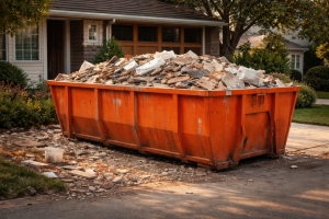 Orange Dumpster Full of Renovation Debris after a Home Cleanout