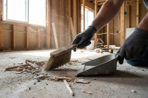 Worker Removing Construction Debris During Estate Cleanout