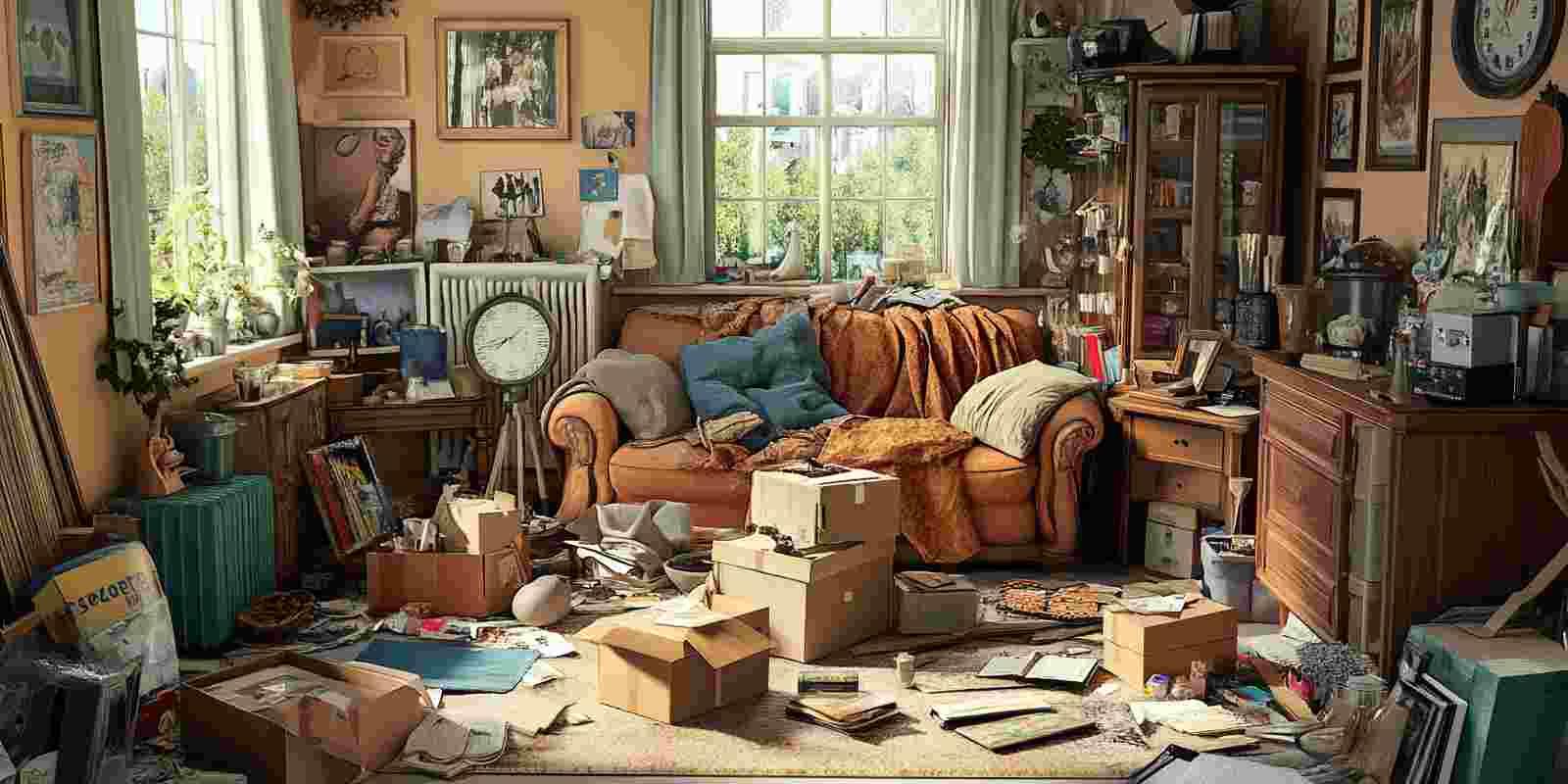Cluttered Room with Lot of Garbage Items and Furniture