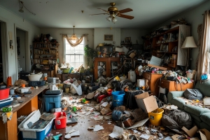 Cluttered Home with Lot of Garbage Items and Furniture