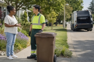 Homeowner Getting an Estimate for Junk Removal from a Worker